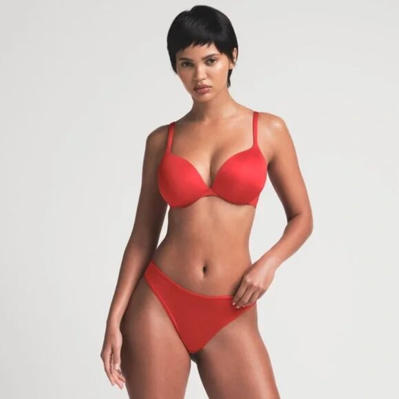 SKIMS Ultimate Push-up Plunge Bra Bright Red Sexy Intimate Sz 34DDD - Picture 2 of 5